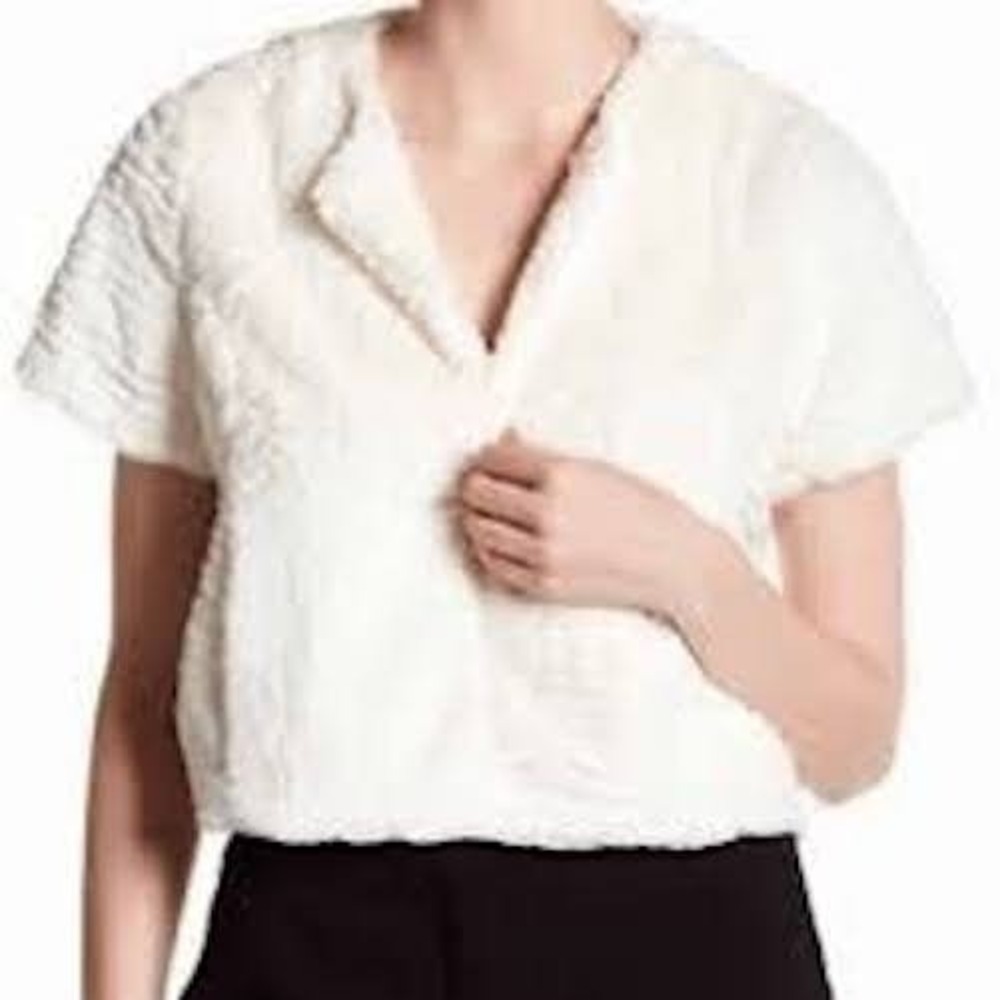 Cynthia Steffe Reagan Jacket Women L Ivory Teddy Faux Fur Cropped Glamour Formal
